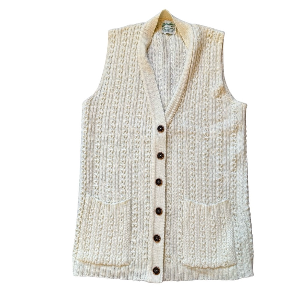VTG 60/70’s women's Maineliner Cable-knit Sweater Vest  Sz S/XS Acrylic